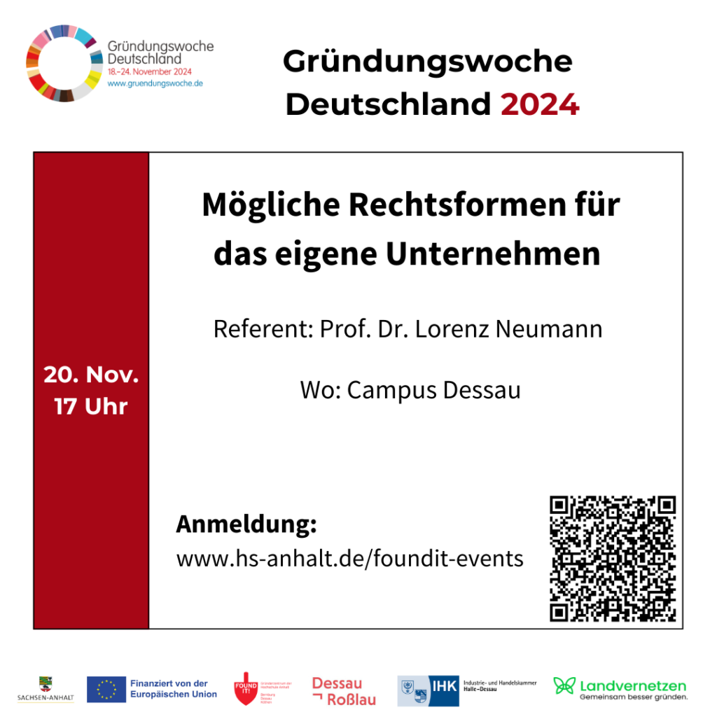 Veranstaltung Rechtsformen zur Gründungswoche 2024